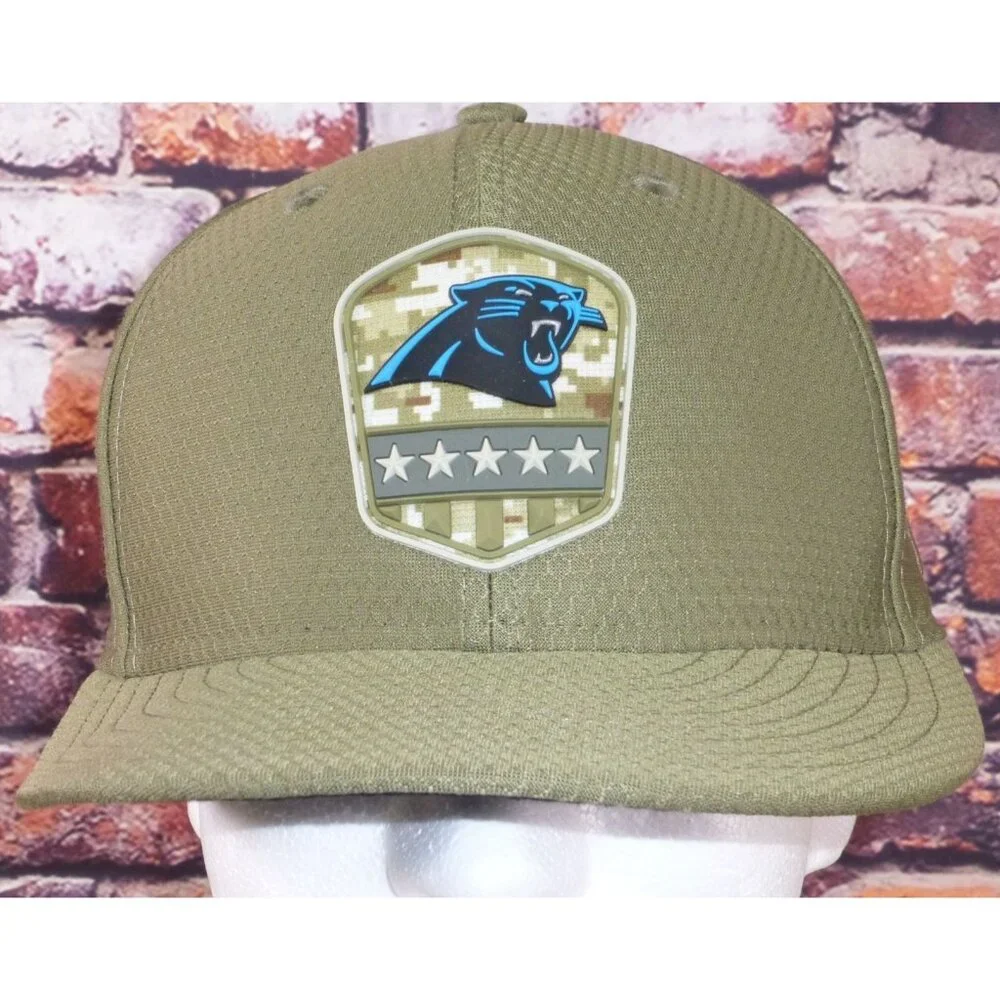 Carolina Panthers NFL Salute To Service Fitted Hat‎ 7 1/4 By New Era Olive Green